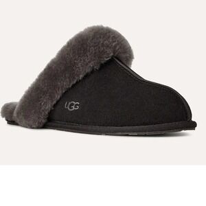 UGG Scuffette II Slippers Womens 10 Black Suede Grey Fur Slide House Shoes B17